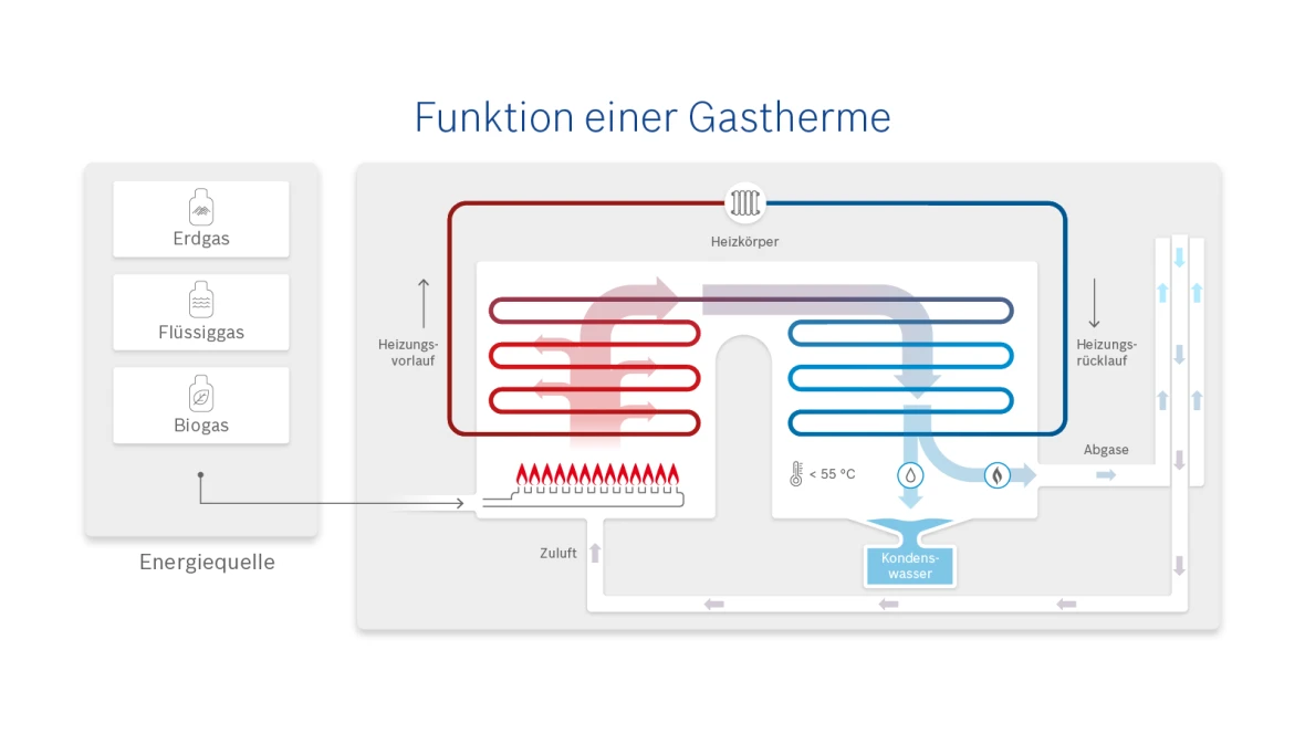 Infografik zum Funktionsprinzip einer Gastherme