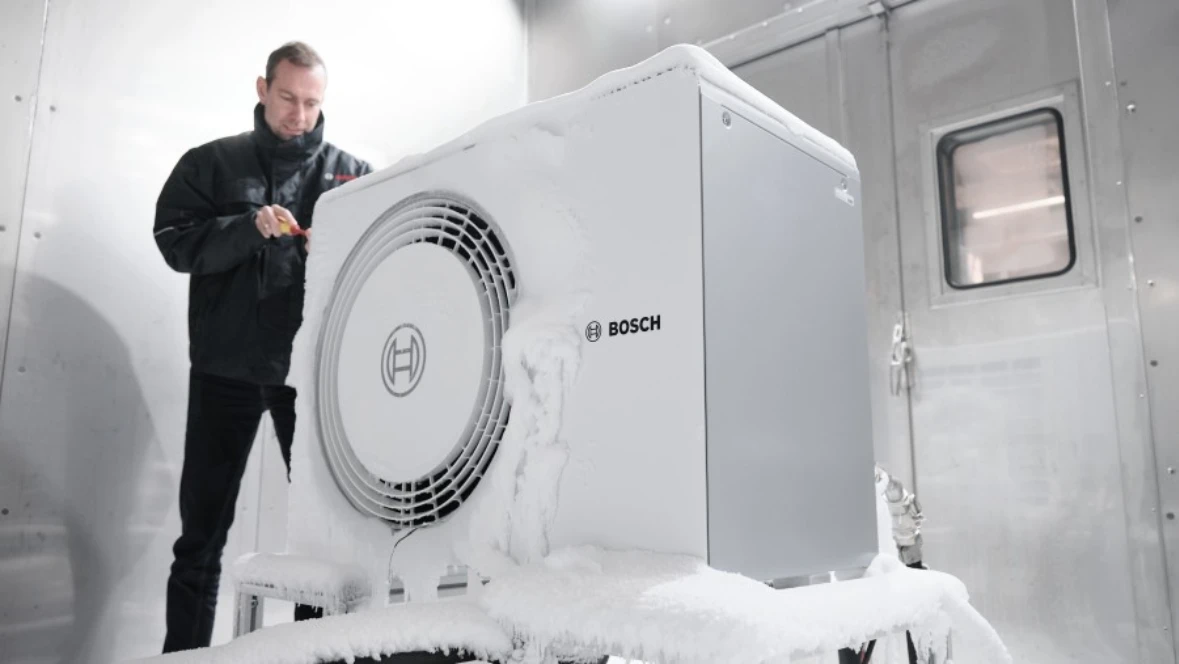 Worker inside a cold chamber