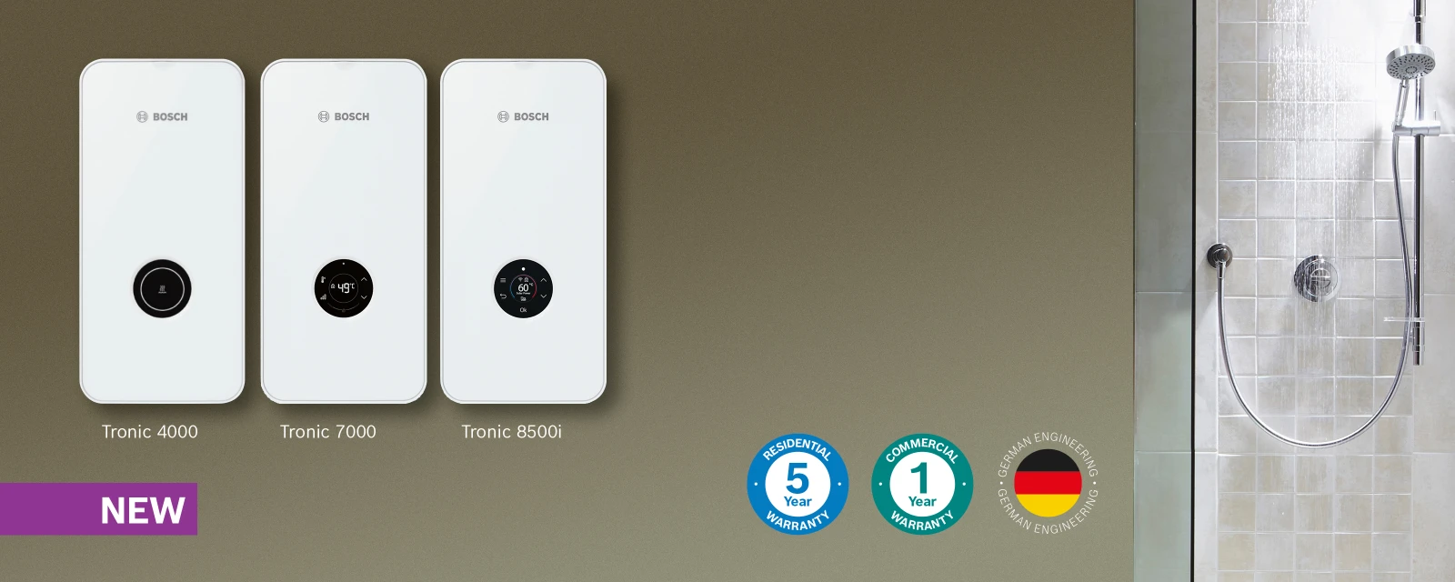 Tronic 4000, Tronic 7000, Tronic 8500i: New, Residential 5 year warranty, Commercial 1 year warranty, German engineering