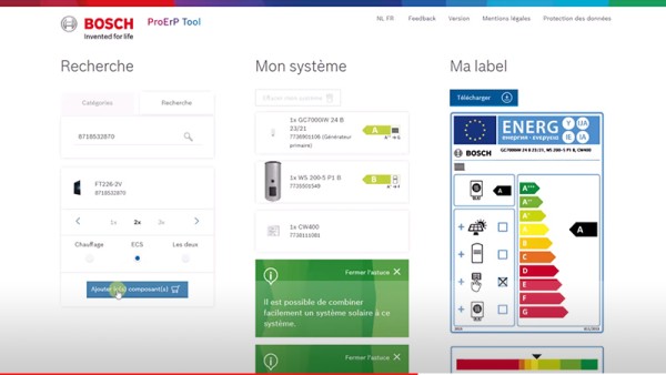 Bosch ProErP - Créer le label énergétique d'un système