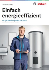 Titelbild der Broschüre über Warmwasserlösungen von Bosch. Titelbild der Broschüre über Warmwasserlösungen von Bosch.
