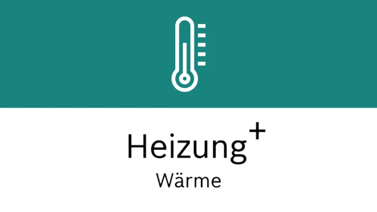 Thermometer-Icon und Text Heizung+ Wärme