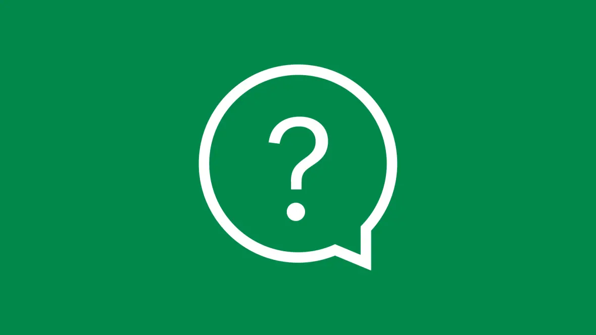 Ein icon eines Fragezeichens in einer Sprechblase auf grünem Hintergrund.