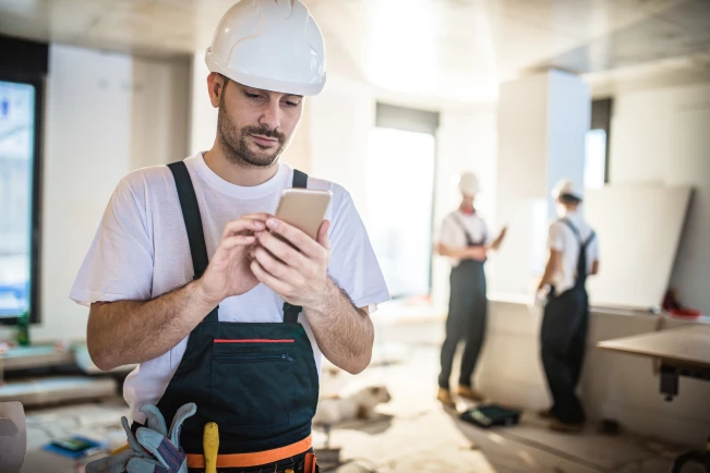 Mann telefoniert in Küche