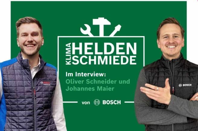 Bosch Installateure tauschen sich über das Klimahelden Schmiede Programm aus.