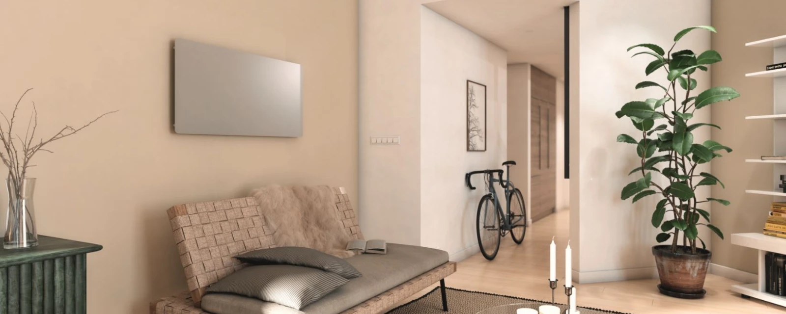 Heat Infrared 4000 P in Silber an der Wand hängend in einem Wohnbereich