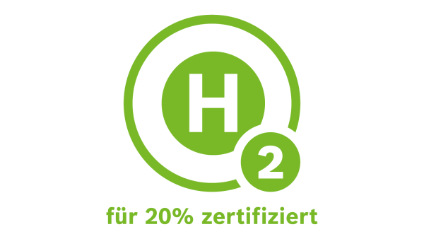 Wasserstoff Logo von Bosch für Heizgeräte mit 20 Prozent h2 Zertifizierung