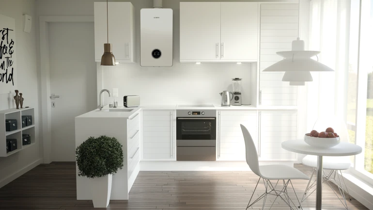 Gas-Brennwertgerät Condens 7800i in einer modernen Küche wandmontiert