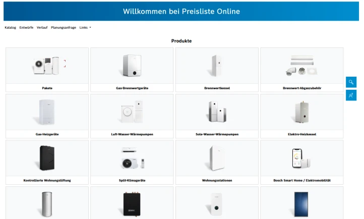 Webansicht Preislisten Online Tool Partner Portal
