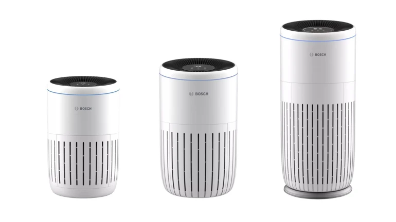 Produktbild der drei verschiedener Luftreinigerleistungsgrößen von Bosch.