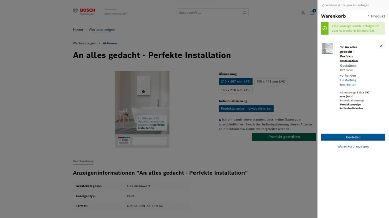 Warenkorb Bosch Partner Portal