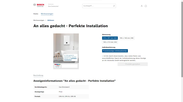 Anzeigeninformation Bosch Partner Portal