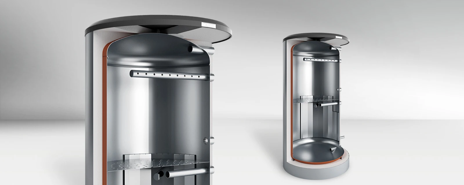 Animiertes Produktbild von der Innenansicht eines Pufferspeichers.