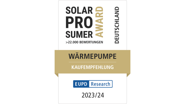Empfehlung für den Kauf einer Wärmepumpe mit dem Solar Prosumer Award Gütesiegel für 2023-24.
