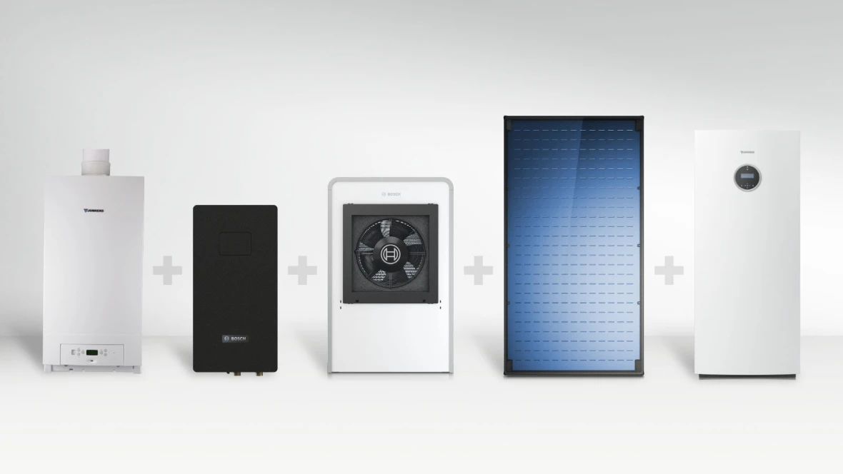 Systempaket Bosch Wärmepumpe mit Solarthermie, Brennwertgerät und Wohnungslüftung