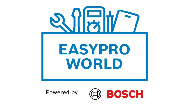 Logo for EASYPRO WORLD, den professionelle serviceplatform for teknikere, drevet af Bosch.
