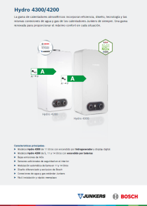 Ficha Técnica Calentador Hydro 4200/4300 Junkers Bosch Ficha Técnica Calentador Hydro 4200/4300 Junkers Bosch