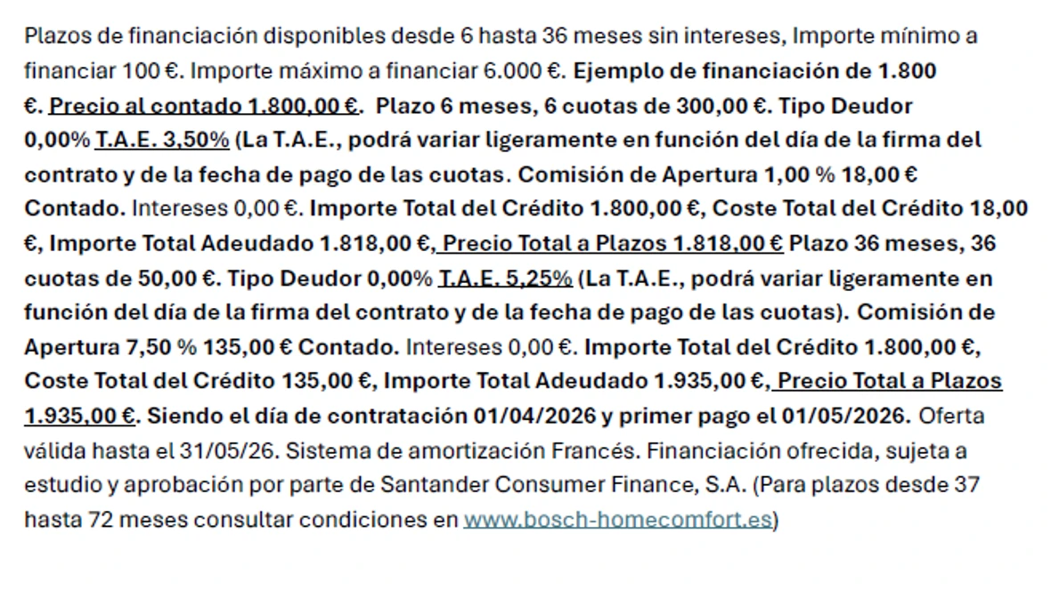 Texto legal financiación Bosch EasyFinance