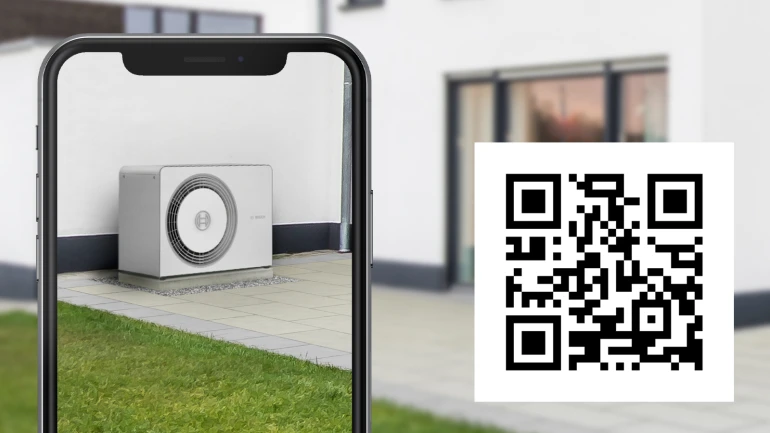 Escaneo del código QR de la simulación 3D de la bomba de calor Bosch
