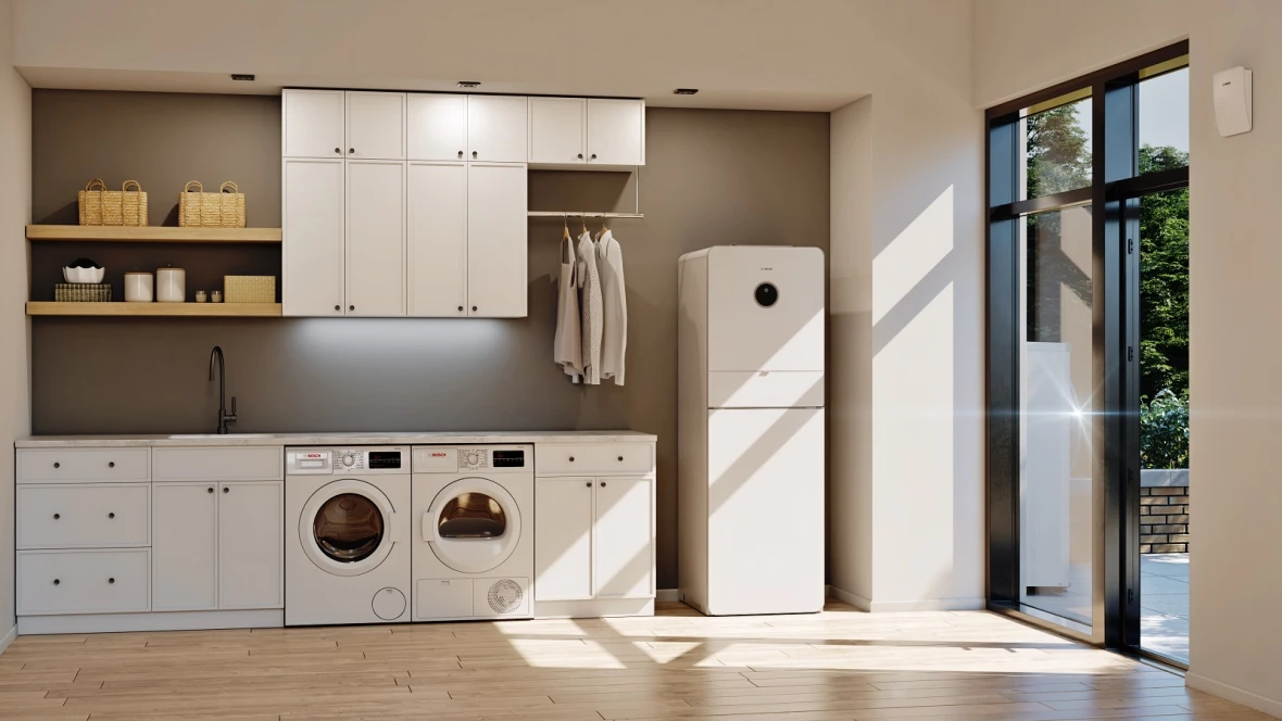 Laundry room with a Bosch Compress 7400i AW