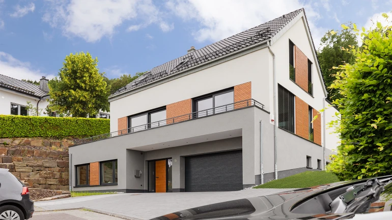 New construction of a single-family house with office and installed Bosch geothermal heat pump.