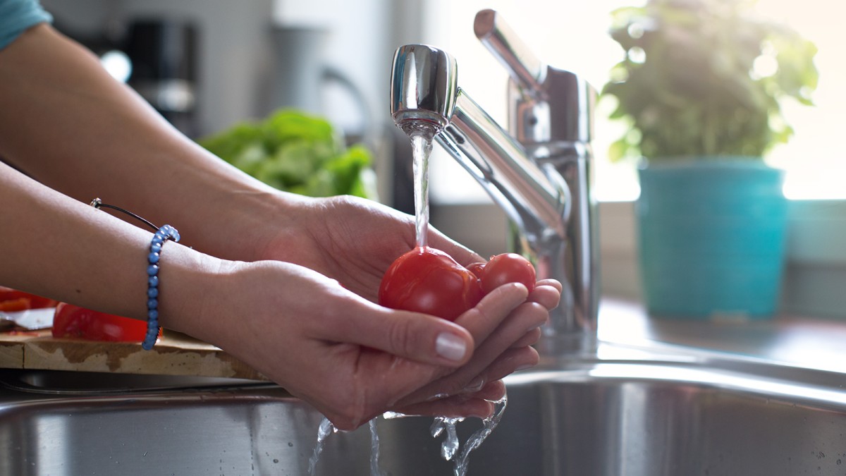 Washing hands with domestic hot water Washing hands with domestic hot water