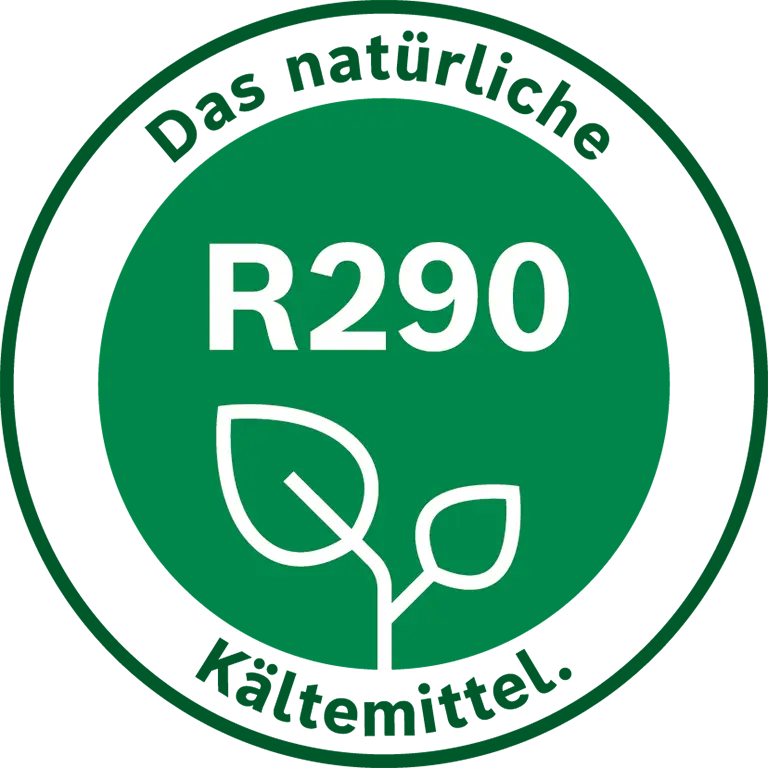 Siegel für die Bosch Compress 5800iAW Wärmepumpe - Das natürliche Kältemittel R290.