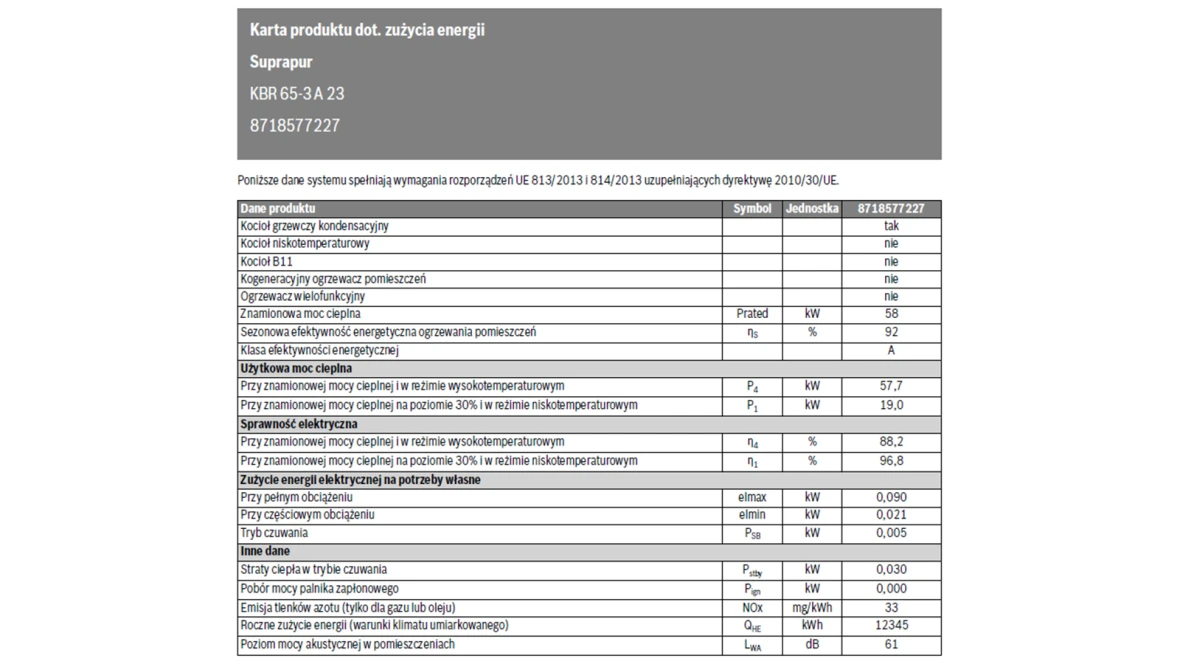 Przykładowa karta produktu dla kotła