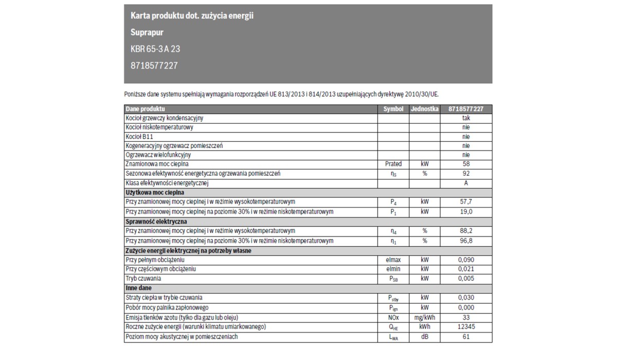 Przykładowa karta produktu dla kotła