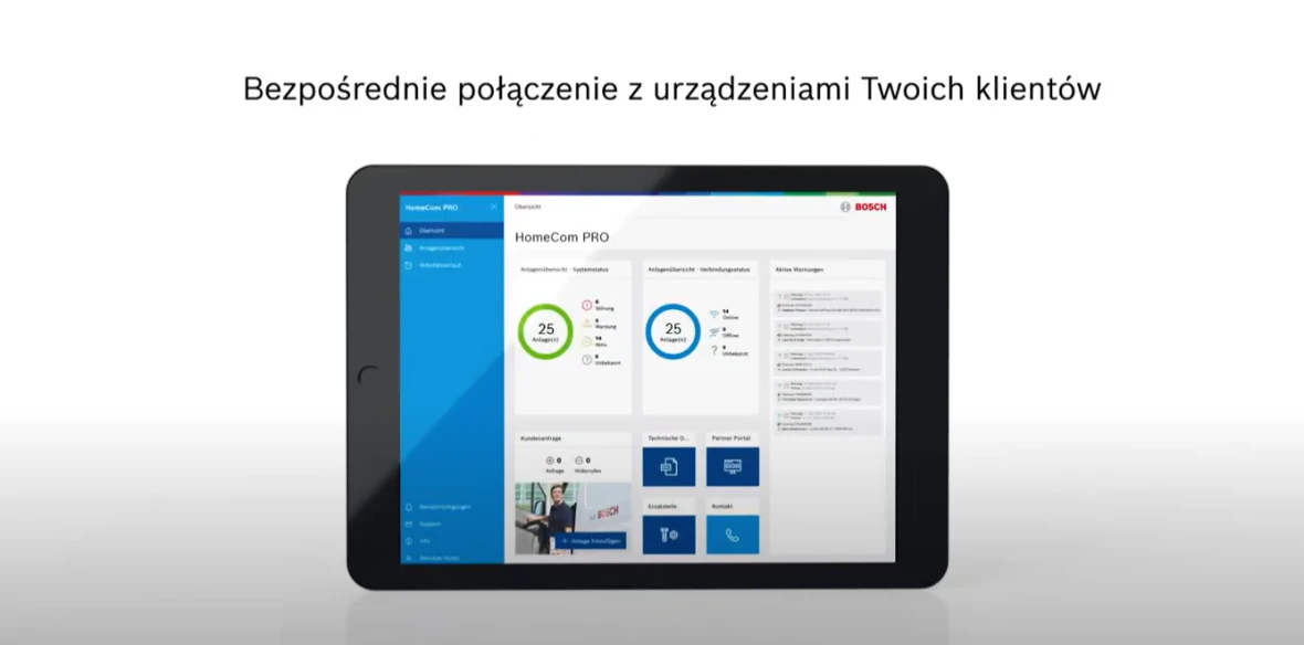 Aplikacja Bosch HomeCom Pro do zdalnego nadzorowania urządzeń HVAC.