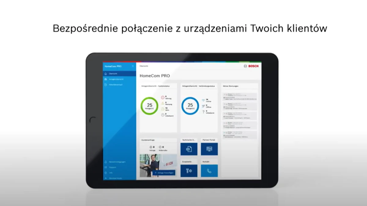 Aplikacja Bosch HomeCom Pro do zdalnego nadzorowania urządzeń HVAC.