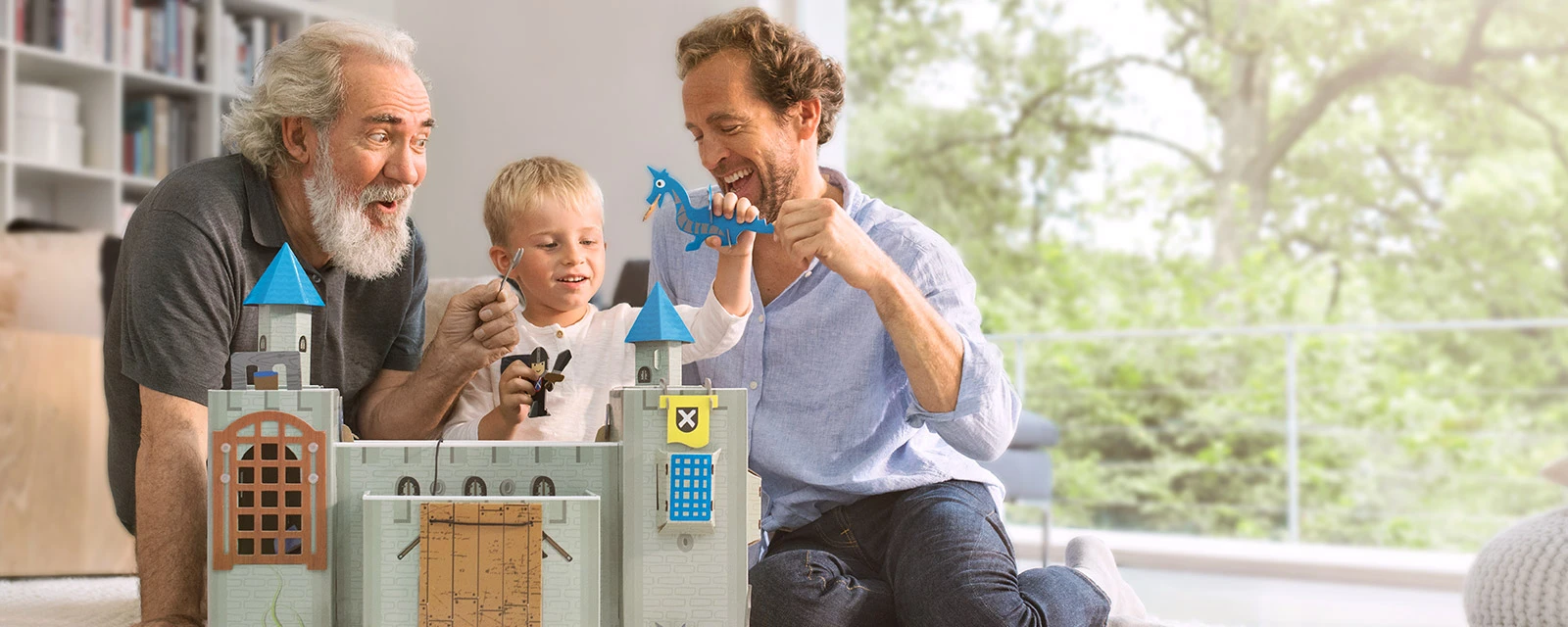 Men playing with children