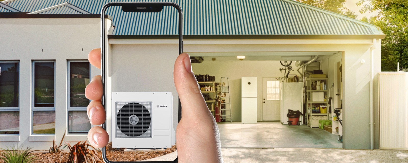 Person can virtually place the desired heat pump in the garden with the 3D heat pump simulation from Bosch. Person can virtually place the desired heat pump in the garden with the 3D heat pump simulation from Bosch.