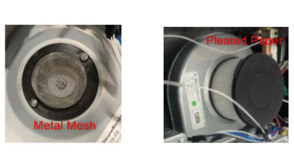 Check the fan for the metal screen or paper filter 2